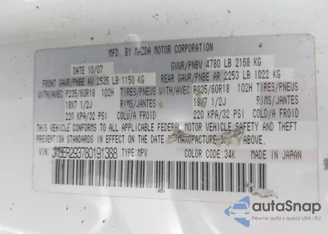 2008 Mazda Cx-7 Grand Touring z USA, uszkodzony, nr VIN JM3ER293780191388